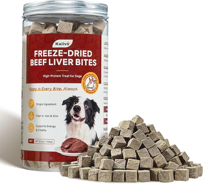Freeze Dried Beef Liver Bites, Freeze Dried Cats & Dogs Treats, High Protein Training Treats, Naturally Single Ingredient, Grain Free, Gluten Free, Filler Free, Net Wt. 5.5 oz