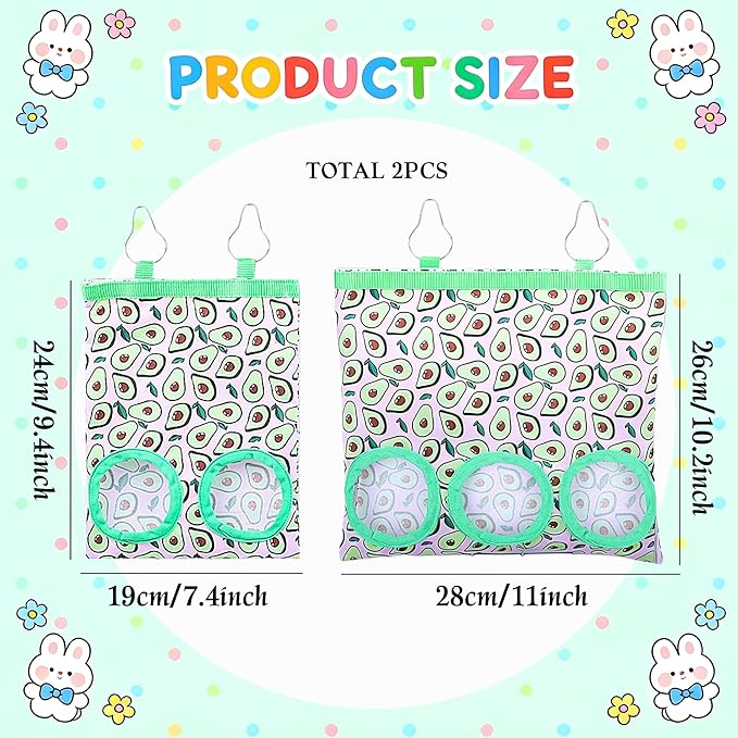 2 Pack Rabbits Hay Feeder for Guinea Pigs 2-Hole 3-Hole Hanging Feeder Bunny Rabbit Hay Bags for Hamsters Small Pets Accessories Holder Bags