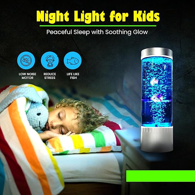 Brewish Bubble Fish Lamp | Desktop Sensory LED Bubble Lamps | 7 Color Changing Fake Aquarium Night Light | Artificial Fish Tank with Moving Fishes | Home Decor, Gift for Kids, Adults, ADHD & Autism