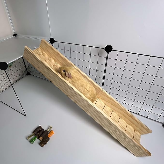 Guinea Pig Cage Bridge, Small Animal Wooden Ladder Ramp, Guinea Pig Cage Accessories Second Floor Link Bridge for Guinea Pigs, Ferrets, Hamsters (70CM/27.5IN)