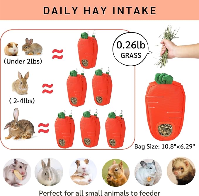 JanYoo Rabbit Food Dispensers Hay Feeder Bag for Guinea Pigs Accessories Storage Manger Hanging Capacity 0.26lb Large