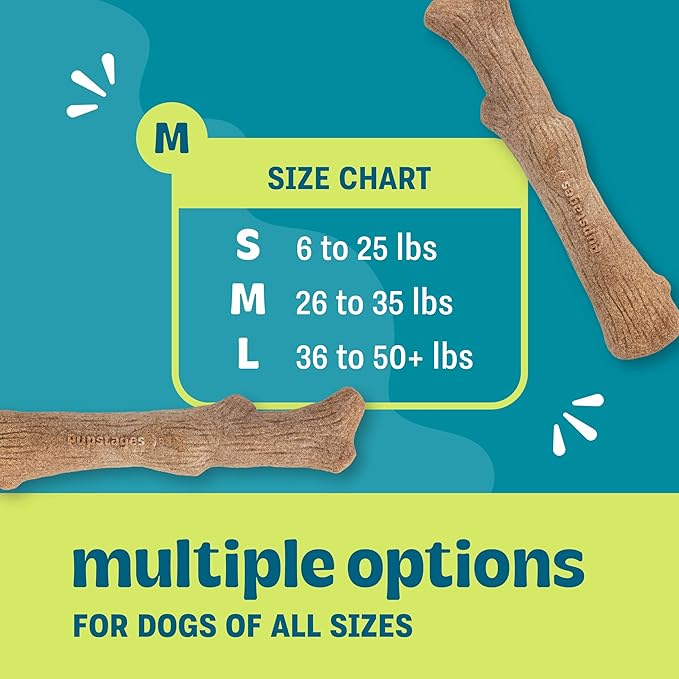 Pupstages Dogwood Dog Chew Toy, Made in the USA – Real-Wood Blend, Natural Flavor & Texture, Moderate Chewers, Medium, 7.4"