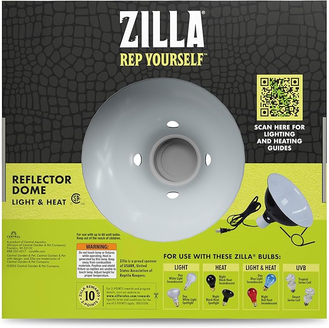 Zilla Pet Reptile Premium Heat Lamp Reflector Dome Fixture, 8.5 Inches