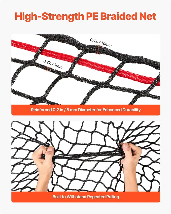 VEVOR Round Bale Hay Net, 5.91 x 5.91 x 5.91 ft, 1.65 inch Holes, PE Material, Knotless Design, with Zip Ties, Needle Shuttle, Repair Twine and Storage Bag, Slow Feeder Round Bale Net for Horses