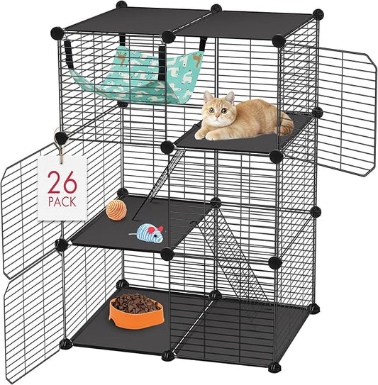 VISCOO Cat Cage(for Kitten), 3-Tier DIY Catio Cat Enclosures, 24" x 16" x 36" Cat Playpen Indoor & Outdoor with Hammock, Detachable Metal Wire Cats Crate, Exercise Place for Squirrel, Ferret
