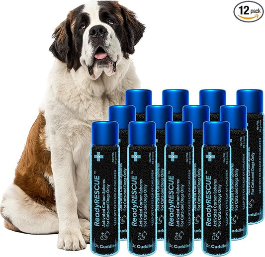 Dr. Cuddles ReadyRESCUE Activated Charcoal Powder for Dogs and Cats - Veterinary Grade Pet Emergency First Aid Toxin Adsorption - Fast Acting Ready to Use Oral Syringe Application - 30 g (Pack of 12)