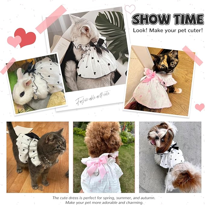 Dog Dresses for Small Dogs Girl Female Dog Cat Clothes Dress Cute Cotton Extra Summer Clothes Bow Decor Printed Love Birthday Outfit Puppy Clothes (Light Pink, Large)