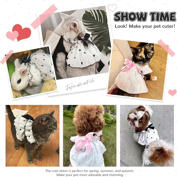 Dog Dresses for Small Dogs Girl Female Dog Cat Clothes Dress Cute Cotton Extra Summer Clothes Bow Decor Printed Love Birthday Outfit Puppy Clothes (Light Pink, Small)