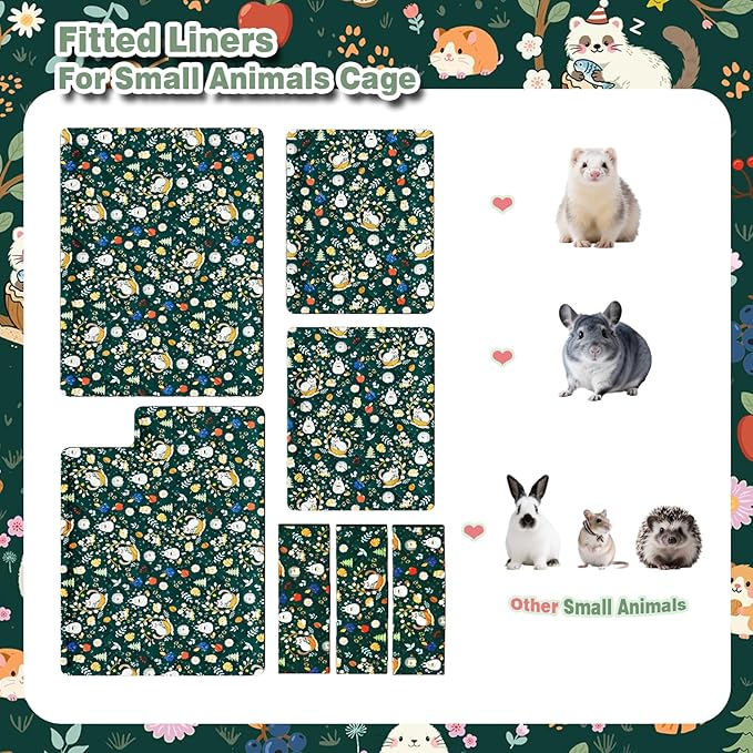 Ferret Cage Liner for Ferret Nation & Critter Nation Cage,Cute Animal Print,Washable Bedding,Cage Accessories for Ferrets, Chinchillas, Rats, Rabbits & Other Small Pets (Double Unit Combo)