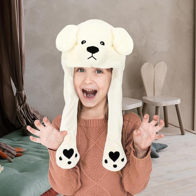 Bubblepompom Animal Hat with Ears Moving Jumping Pop Up Beating Hat Plush Holiday Cosplay Dress Up Funny Gift for Kids