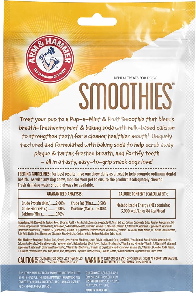 Arm & Hammer Smoothies Dental Chews for Dogs with Baking Soda & Calcium, Fight Bad Breath, Plaque & Tartar Without Brushing, Mint Strawberry & Mint Flavor, Ring Shaped, 5 Count, 6.2 Oz