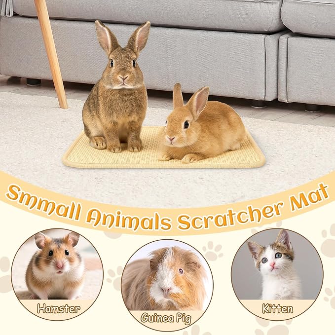 PETKNOWS Rabbit Scratch Mat, Sisal Rabbit Scratching Pad Natural Bunny Scratching Pad Claws and Teeth Care Rabbit Mats (Beige, 15X11.8 inche, 1)
