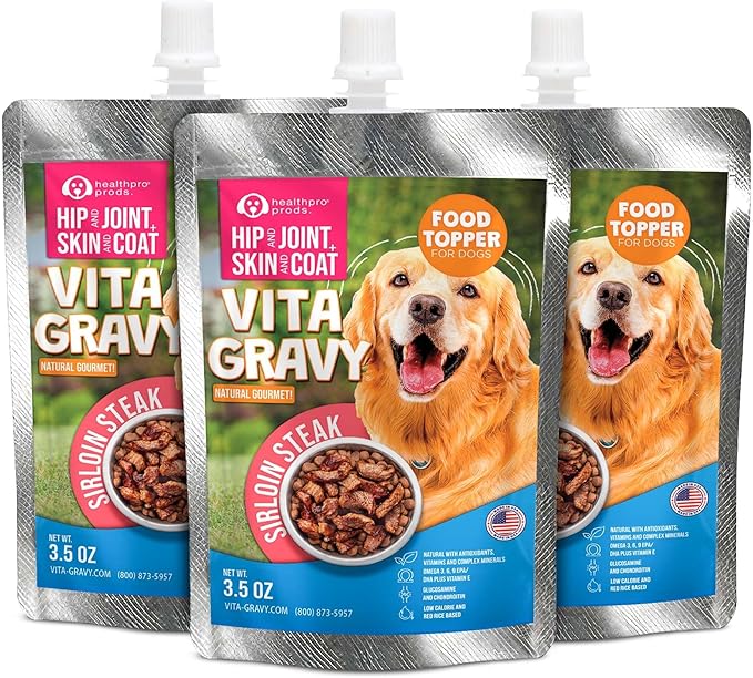 VitaGravy Dog Food Topper for Dry Dog Food Wet Dog Food in Real Sirloin Steak Delicious Flavour. Dogs Love Rich Gravy Texture than Bone Broth for Dogs. Farmers Dog Food toppers, Pet Food, 3.5oz, 3Pk