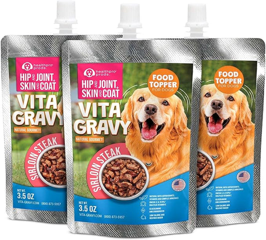 VitaGravy Dog Food Topper for Dry Dog Food Wet Dog Food in Real Sirloin Steak Delicious Flavour. Dogs Love Rich Gravy Texture than Bone Broth for Dogs. Farmers Dog Food toppers, Pet Food, 3.5oz, 3Pk
