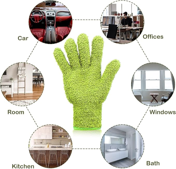 Patelai 2 Pairs Microfiber Gloves for plants Dusting Cleaning Glove Mittens House Cars Blinds Dusting(Olive Drab, Grass Green,Large)