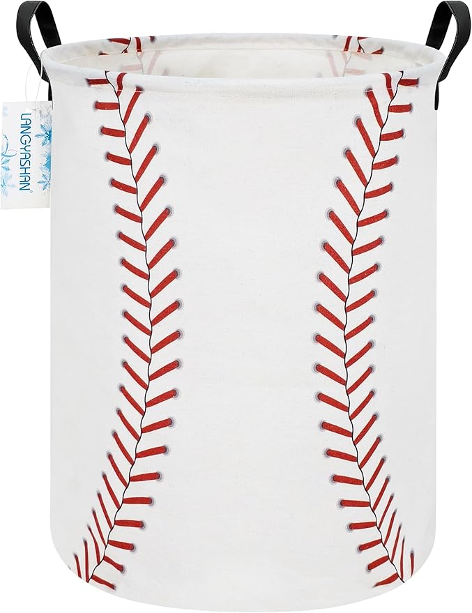 Laundry Basket Canvas Fabric Collapsible Organizer Basket for Storage Bin Toy Bins Gift Baskets Bedroom Clothes Children Nursery Hamper (Baseball)