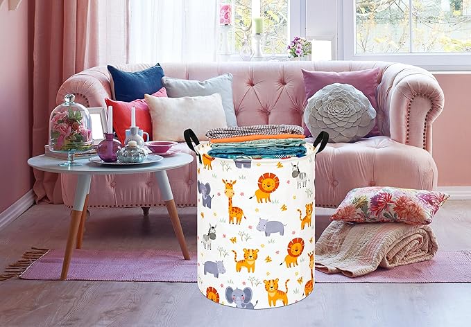 Kids Laundry Hamper Storage Basket Laundry Organizer Hamper Storage Bins Clothes Box Nursery Hamper Gift Basket with Handles (ZOO)