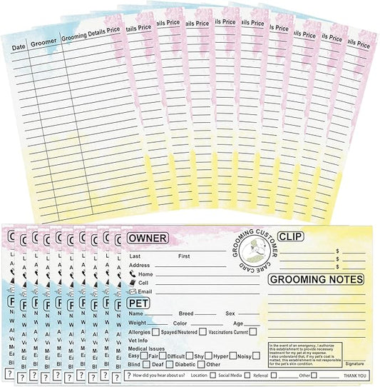 Cat Pet Dog Grooming Cards 8x5 inch Groomer Client Profile Service Record Clip Card Business Data Client Page Cards for Professional Pet Groomers, Kennel Care 50 Pack (Yellow)