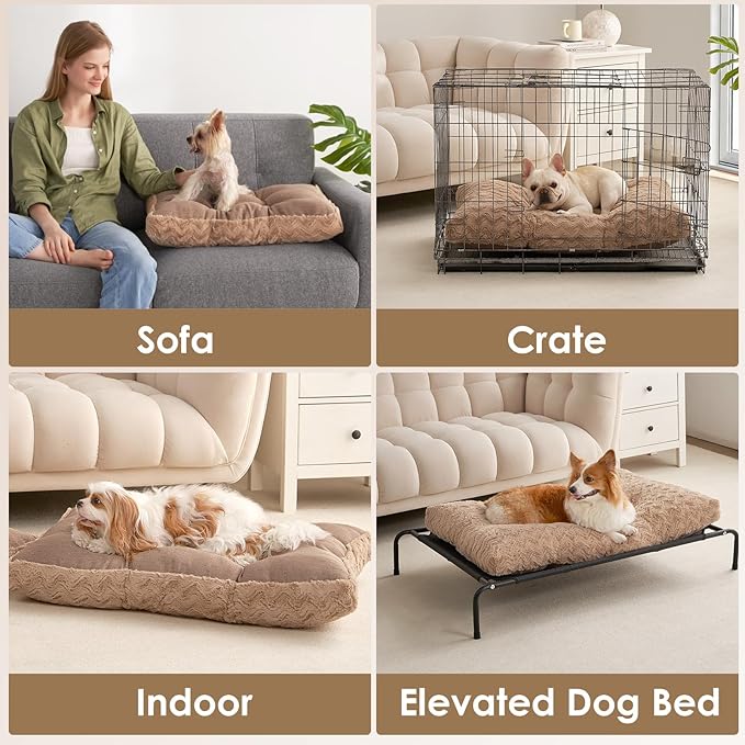 EHEYCIGA XXL Washable Dog Bed for Crate 47x29 Inch, Reversible Kennel Pad for Extra Large Dogs Weight Up to 100 lbs, Plush and Comfy Pet Sleeping Mat, Camel