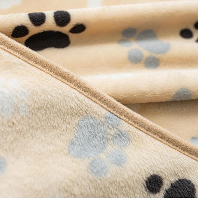Dog Blanket Paw Bone Pattern 1 Pack 2 Super Soft Warm Flannel Sofa Cover Car Bed Protector, Urine Proof Washable Outdoor Pet Blanket for Puppy Large Dogs & Cats,40"*30" Grey&Beige