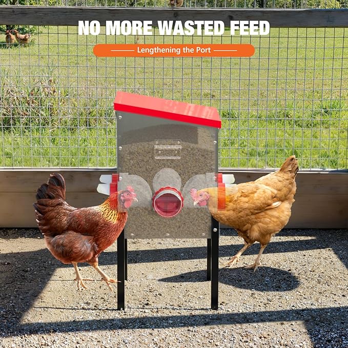 Chicken Feeders,30 lb Capacity 6 Port Automatic Chicken Feeder, Metal Chick Feeder with Locking Lid and Legs, Chicken Feeder for Chickens, Ducks, Geese