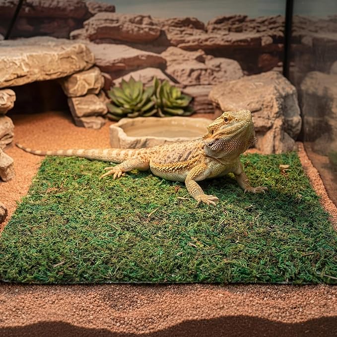 Breling 8 Pcs Reptile Carpet Natural Moss Terrarium Bedding 12'' x 12'' Reptile Habitat Mat Moisture Retaining Substrate Liner for Bearded Dragon Lizard Tortoise Snake Leopard Gecko Tank Accessories
