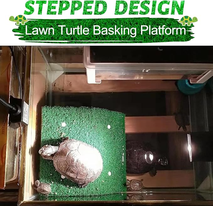 Keedolla Lawn Turtle Basking Platform Tortoise Resting Terrace, Simulation Grass Turtle Ramp Tortoise Climbing Ladder for Aquarium, Fish and Turtle Tank - Large