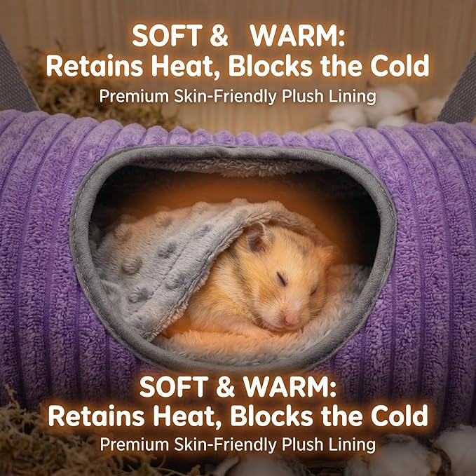 Ferret Hammock Tunnel, Play & Sleep Rat Hammock for Guinea Pigs, Rats, Hamsters, Soft Plush Cage Accessory - Violet - Rat