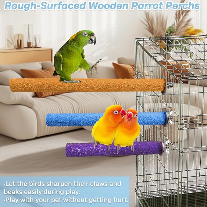 PINVNBY PIVBY Bird Perches for Cage Colorful Parrot Stand Toy Platform Paw Grinding Stick for Small Medium-Sized Bird Parakeet Cockatiel Conure Budgies Lovebird Canary Colors Vary Pack of 3