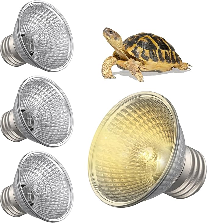 Pawfly 4 Pcs Heat Lamp Bulbs for Reptiles, 50 W UVA UVB Bulb, Reptile Heat Bulb Replacement, Turtle Lamp for Turtle Tank, Turtle Light for Bearded Dragon, Tortoise, Lizard & Chameleon
