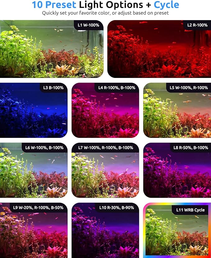 SEAOURA Aquarium LED Light for 30-36in Freshwater Tank, Full Spectrum Aquarium Light for Plant Growth, 6H/8H/12H Timer, WRB 3 Channel Customizable, 10 Brightness & 11 Colors, Adjustable Bracket