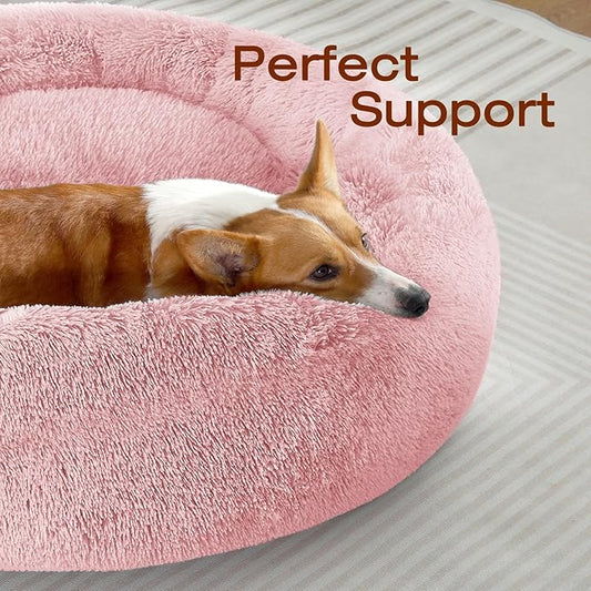 JOLLYVOGUE Dog Beds Large Sized Dog, 36 inches Calming Soft Anti-Anxiety Donut Dogs Bed, Washable Round Fluffy Cushion for Large Pets, Fits up to 80 lbs Pets