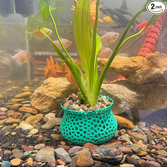HOZOE Aquarium Submerged Plant Pot, Underwater Plant Anchor, Fish Tank Aquatic Plante, Aquarium Landscaping Decoration, Decorative Accessories - 2-Piece Set (Green)