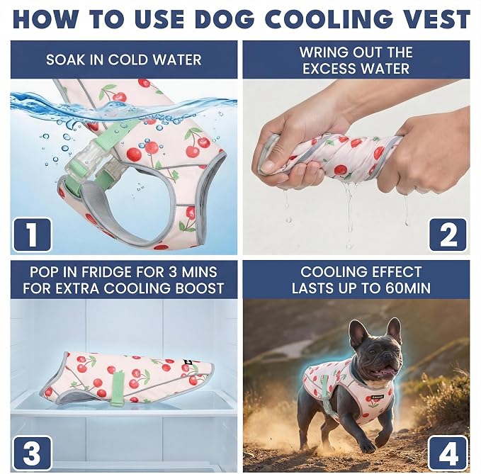 Spark Paws Dog Cooling Vest - SPF 50 UV Sun Protection - Summer Heat Relief Gear for Dogs, Lightweight, Evaporative Cooling - Dog Anxiety Relief Vest During Hot Days - Cherries - Size 3XL