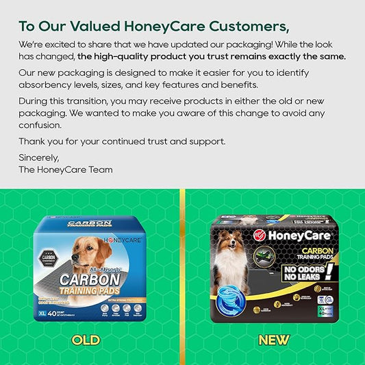 HONEY CARE All-Absorb Puppy Training Pads Dog Potty Pads Absorb Eliminating Urine Odor, Jumbo-Size Charcoal Puppy Pee Pad (Carbon, XL 28x34 inch, 40ct)