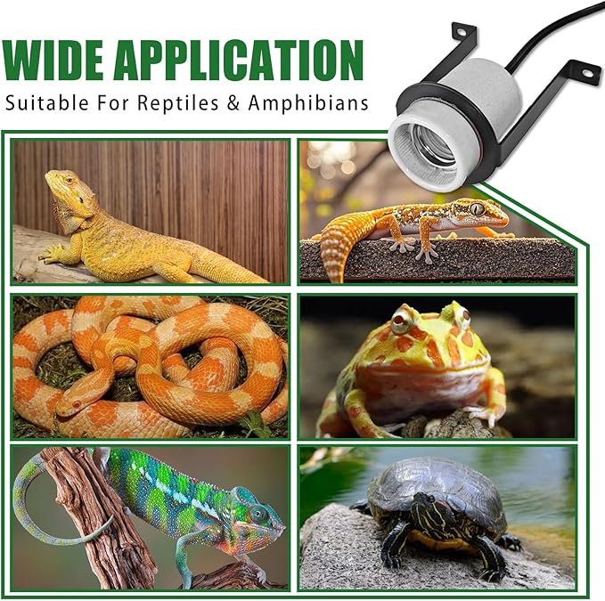 2PCS Reptile Light Fixture,Bearded Dragon Heat Lamp Holder Bracket with Thermometer,Pet Heating Light Ceramic Socket,Lamp Fixture for Amphibian,Gecko,Iguana,Lizard,Snake,Turtle (Deep-U)
