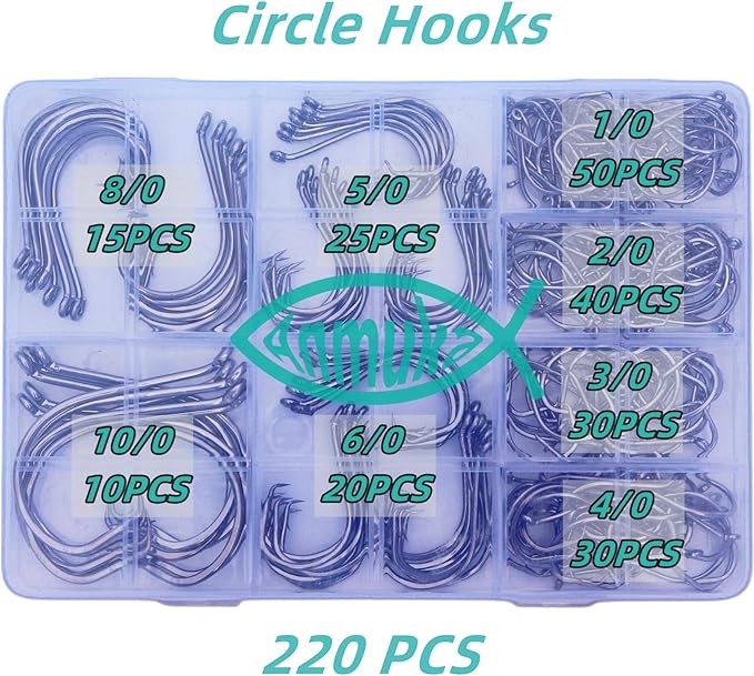 Circle Hooks Fishing Hooks 2X Strong 170PCS/Box|220PCS/Box Octopus Catfish Fish Bulk Fishing Hooks Set Saltwater Freshwater Gear Equipment#1 1/0 2/0 3/0 4/0 5/0 6/0 8/0 10/0