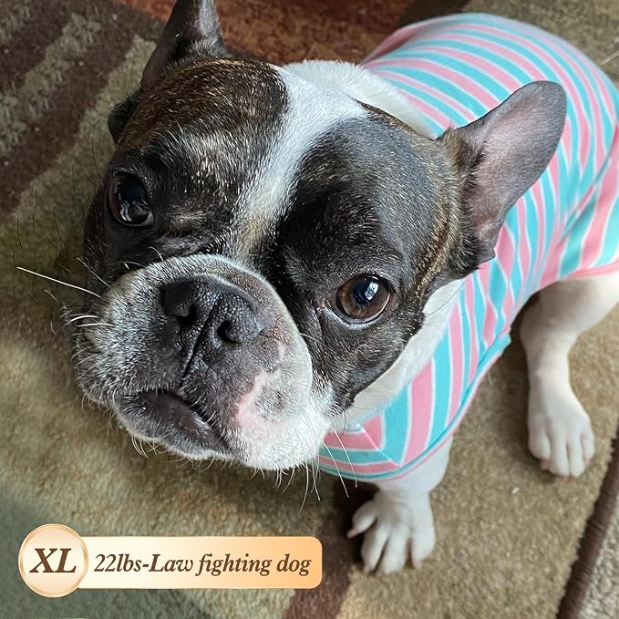 KYEESE 2Pack Dog Shirt, Soft Striped Dogs T Shirts, Lightweight Pet Tank Top, Sleeveless Dog Shirt for Small Dogs, Stretchy Comfortable Pet Vest, Pink, XL
