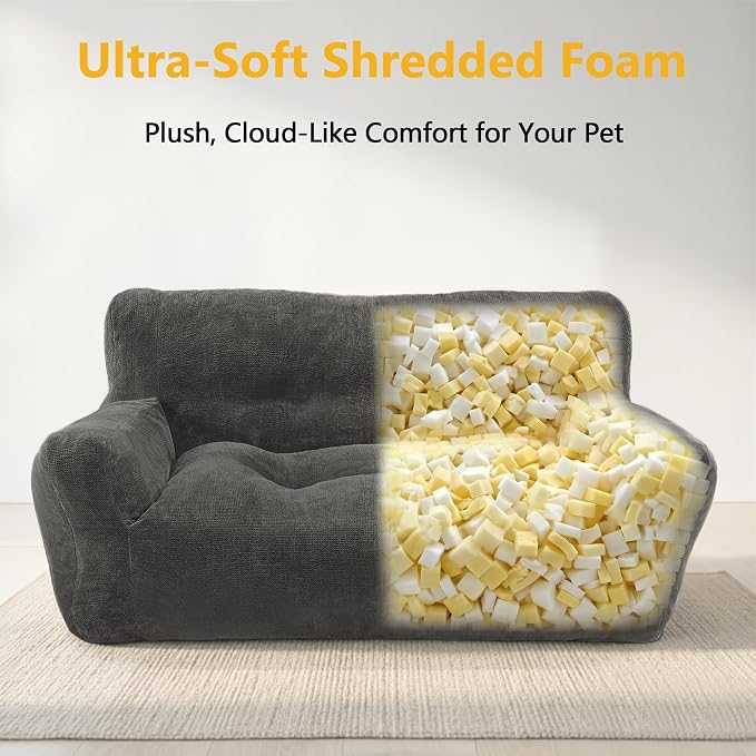 Lovupet Dog Couch for Small Medium Breed, Dog Sofa Bed Full Filled Sponge, No Assembly Need, PS581 (Neutral Grey)