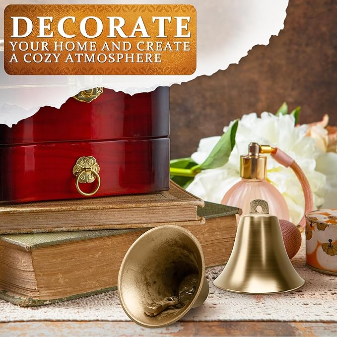 2 Pcs Bells for Door Knob – Hanging Bell for Door Opening 2″ × 1.8″ Vintage Brass with Hanging Loop, Clear Ringing Sound for Home Entry, Office & Shopkeepers – Small Bell for Crafts & Holiday Decor