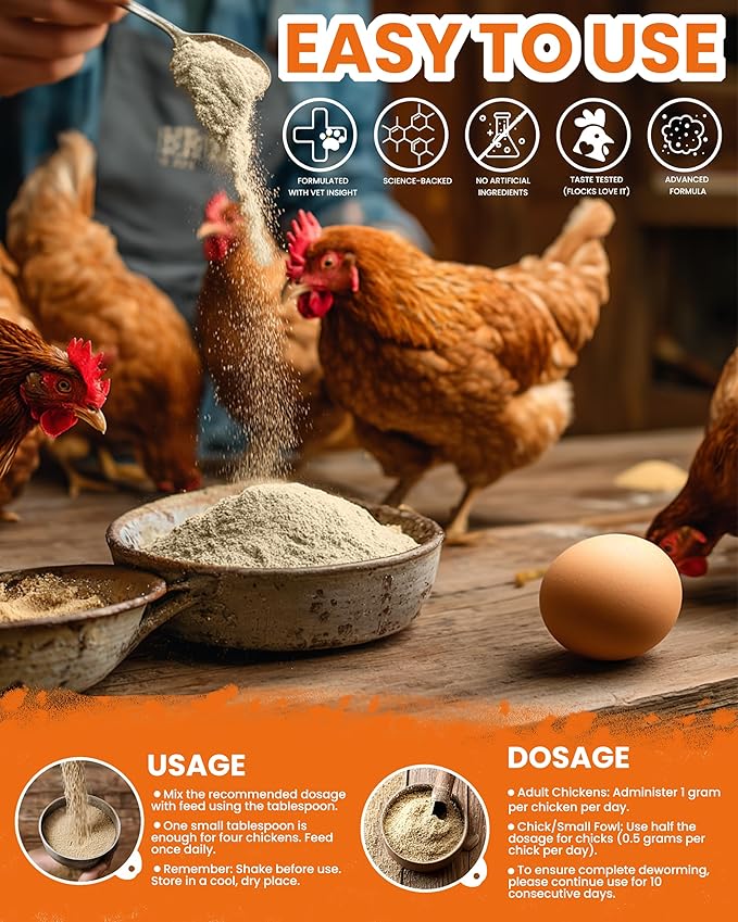 Natural Chicken Powder Chili Mix, 1 lb Herbal Feed Topper for Laying Hens, Egg-Safe Poultry, Daily Wellness Feed Topper, Garlic Pumpkin Seed Wormwood, Marigold Turmeric for Golden Yolks