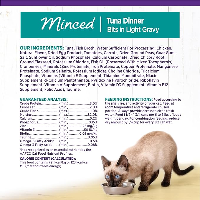 Wellness Complete Health Minced Adult Canned Wet Cat Food, Natural, Protein Rich, Grain Free, Tuna Dinner Recipe, 5.5 oz, Pack of 24 Cans