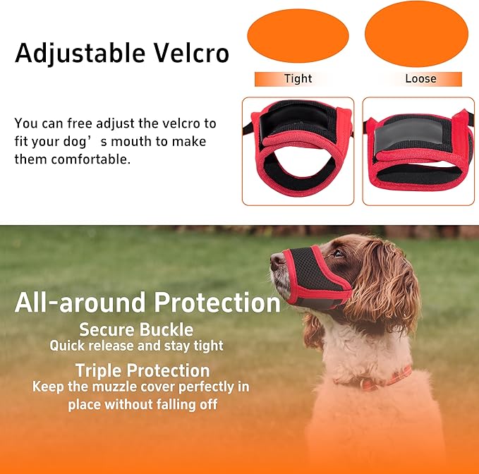 Seyezo Dog Muzzle, Soft Breathable Muzzle for Small Medium Large Dogs, Air Mesh Nylon Muzzle Cover Prevent Biting Barking Chewing, Adjustable Drinkable Pet Muzzle 6 Sizes(Red,XXL)