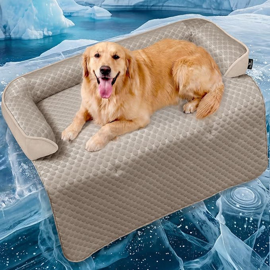 X-Large Cooling Dog Bed Mat - 45 x 37 inch Waterproof Couch Cover for Dogs Washable, Non-Slip Bottom Self Cooling Mat for Dogs, Durable & Non-Gel, Dog Couch Bed for Sofa Floor Car, Taupe