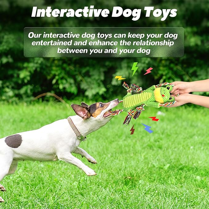 Letsmeet Plush Dog Toy with Crinkle Paper and Ropes - Small Interactive Puppy Toys for Medium to Large Dogs