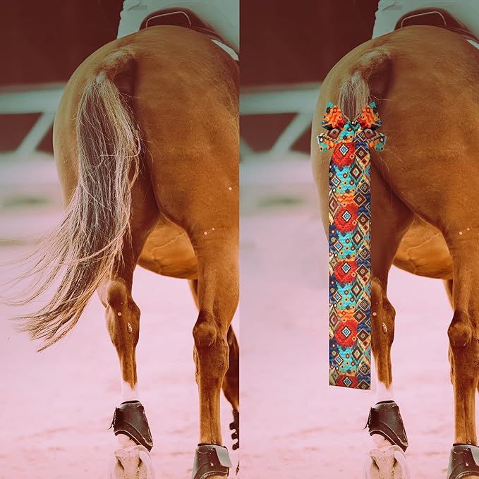 Huhumy 6 Pcs Horse Tail Bag Breathable Guard 22" Slip on Horse Care Tail Wrap 2 Strand Closure Straps Grooming Supplies to Keep from Dirt Breakage Rubbing 6 Designs(Vintage Style)