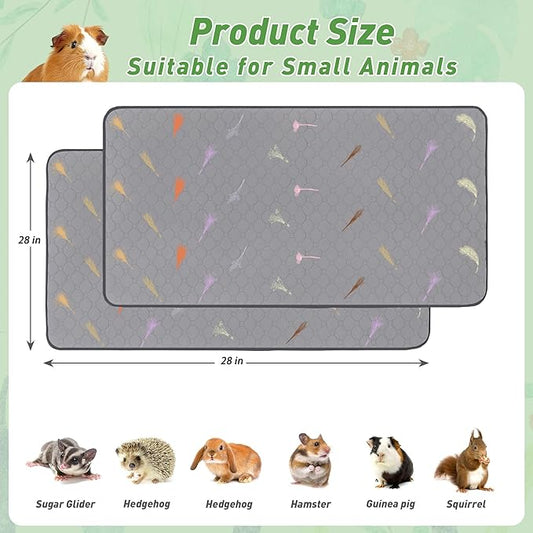 2Pcs Guinea Pig Cage Liners,Guinea Pig Fleece Cage Liners28''X28'' Super Absorbent Washable Pee Pads Reusable for Rabbit Hamster Chinchilla
