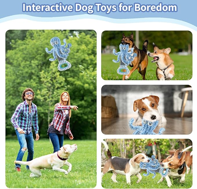 YZHDUXIU Squeaky Dog Toys, Octopus Dog Toy Interactive Tug of War Puppy Toy to Keep Them Busy(Blue)
