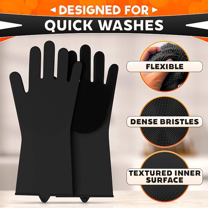 ALPENKOK Silicone Dishwashing Gloves with Scrubber – Non-Slip Silicone Gloves for Washing Dishes | Household Use