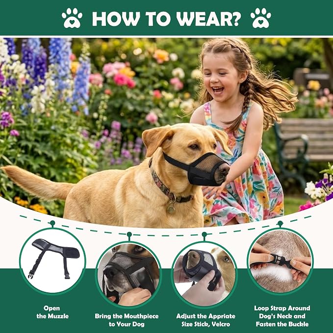 Dog Muzzle Medium Sized Dogs - Adjustable Velcro with Soft Air Mesh Muzzle for Medium Sized Dog | Mussle to Stop Biting Barking and Chewing | Allows Panting and Drinking